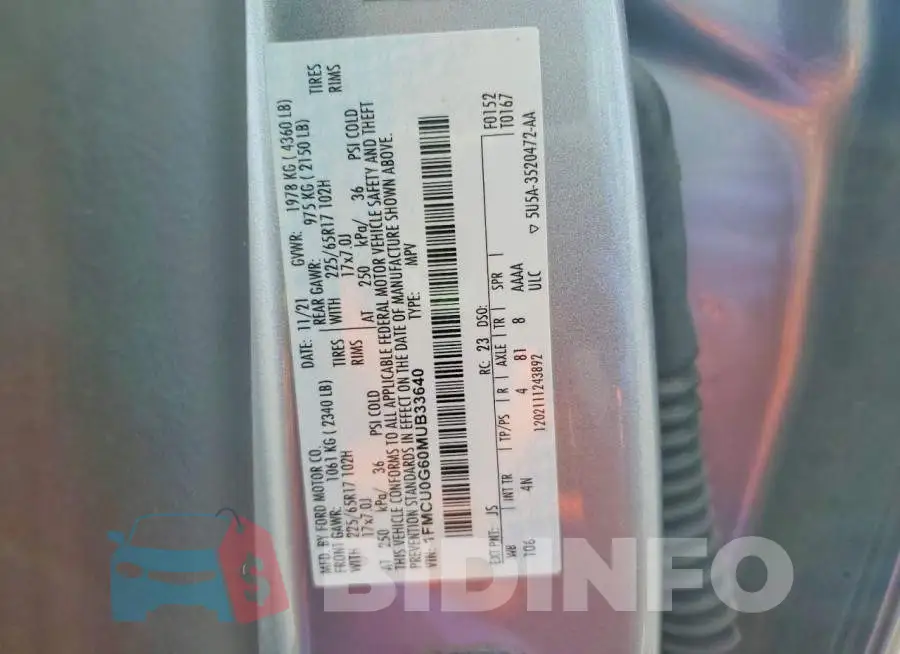 1FMCU0G60MUB33640 Photo# 13