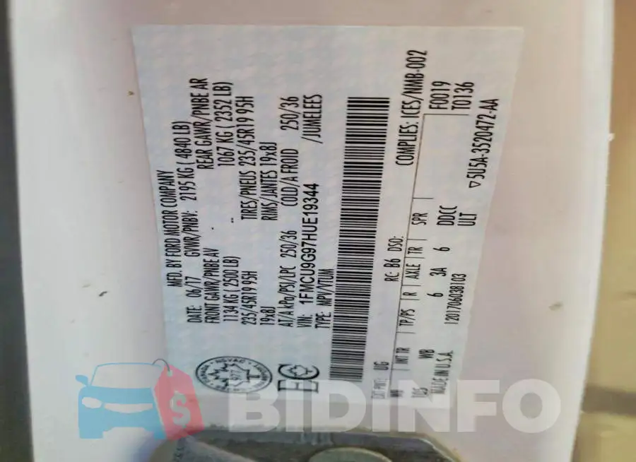 1FMCU9G97HUE19344 Photo# 13