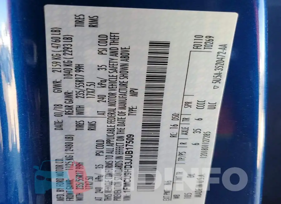 1FMCU9HD3JUB17509 Photo# 13