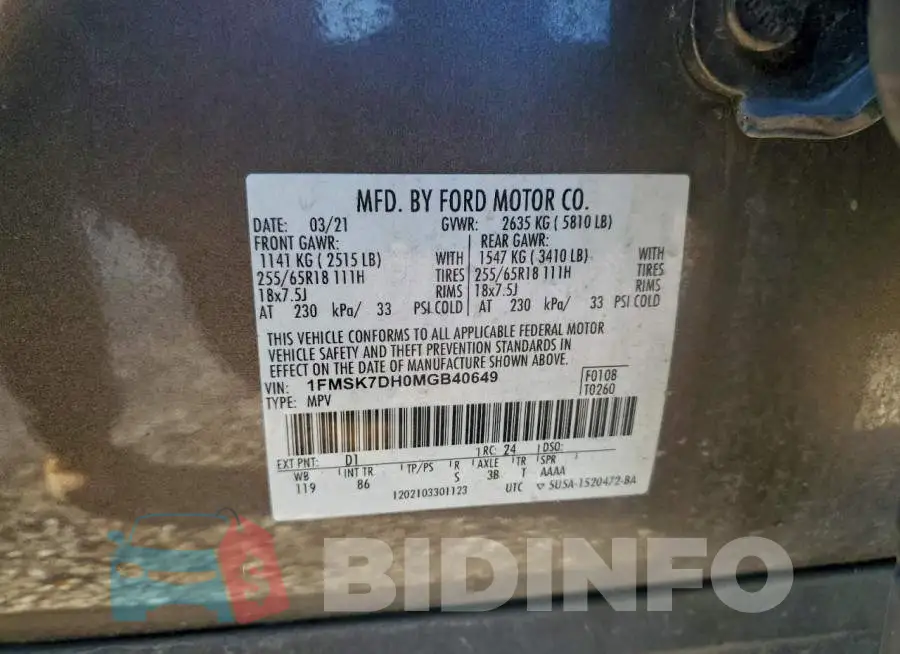 1FMSK7DH0MGB40649 Photo# 13