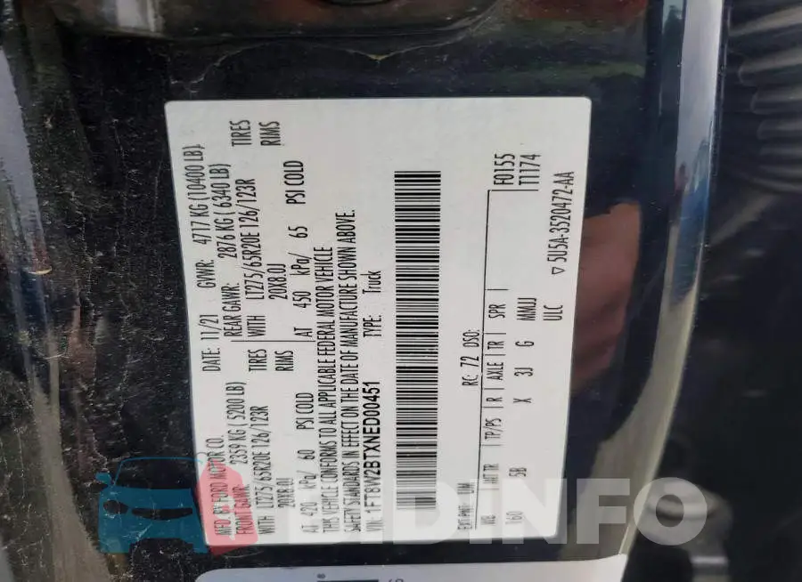 1FT8W2BTXNED00451 Photo# 12