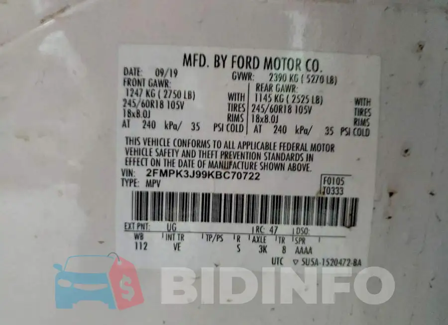 2FMPK3J99KBC70722 Photo# 13