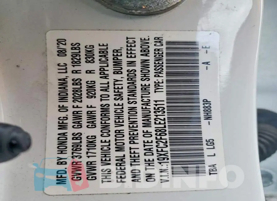 19XFC2F68LE213511 Photo# 12