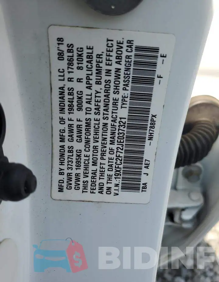 19XFC2F72JE037321 Photo# 12