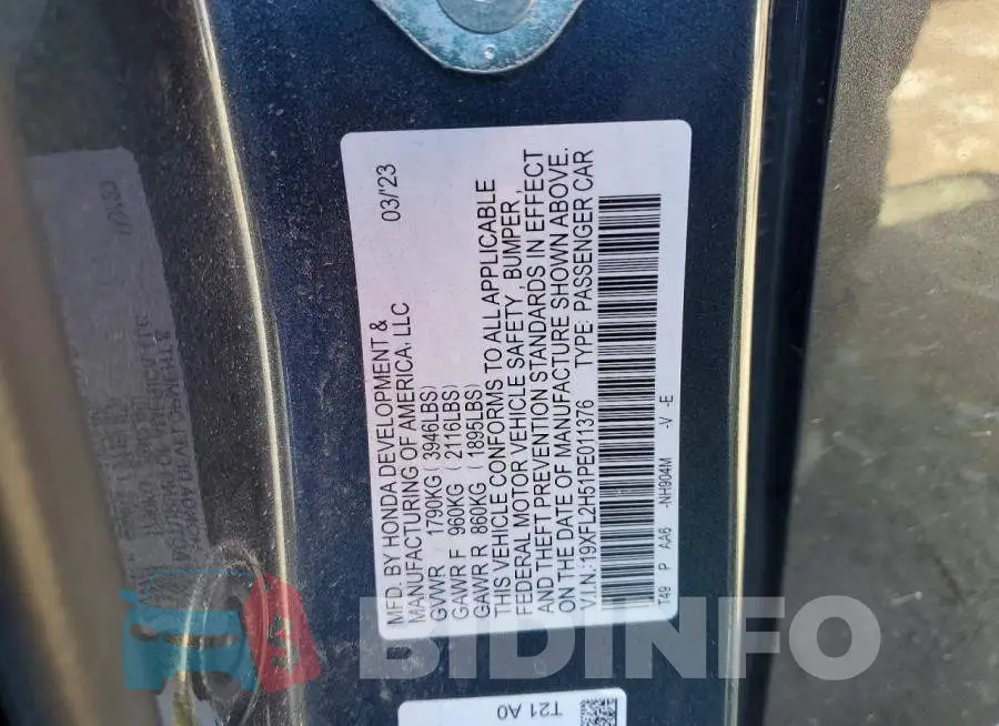 19XFL2H51PE011376 Photo# 12