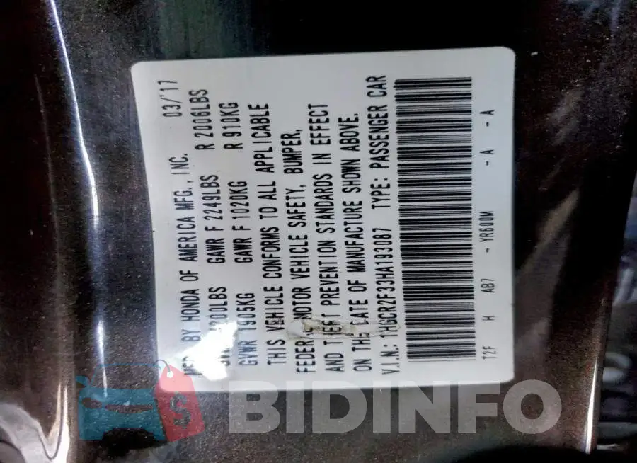 1HGCR2F33HA193087 Photo# 12