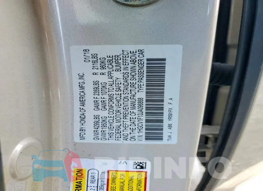 1HGCV1F13JA096868 Photo# 12