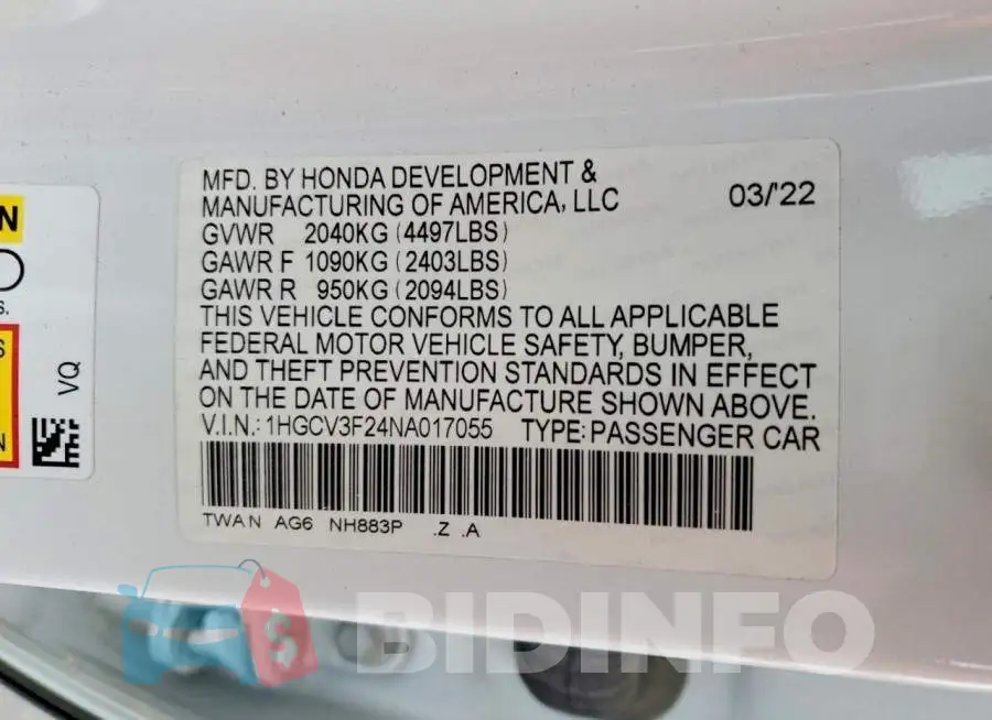 1HGCV3F24NA017055 Photo# 12