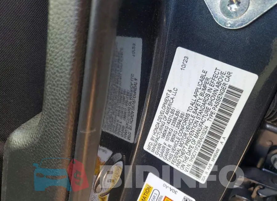 1HGCY1F23RA015234 Photo# 12