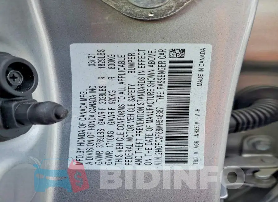 2HGFC2F88MH548387 Photo# 12