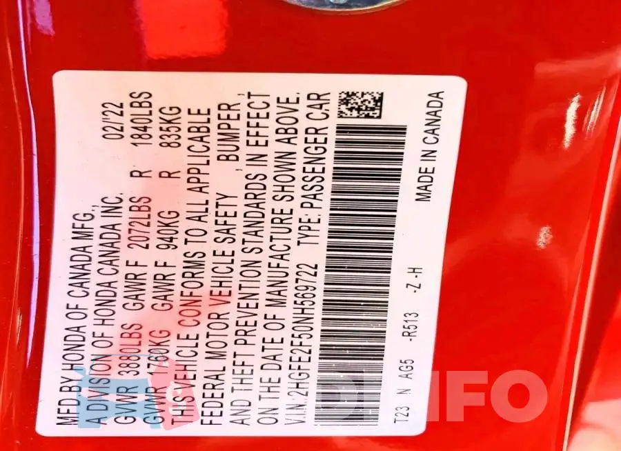 2HGFE2F50NH569722 Photo# 12