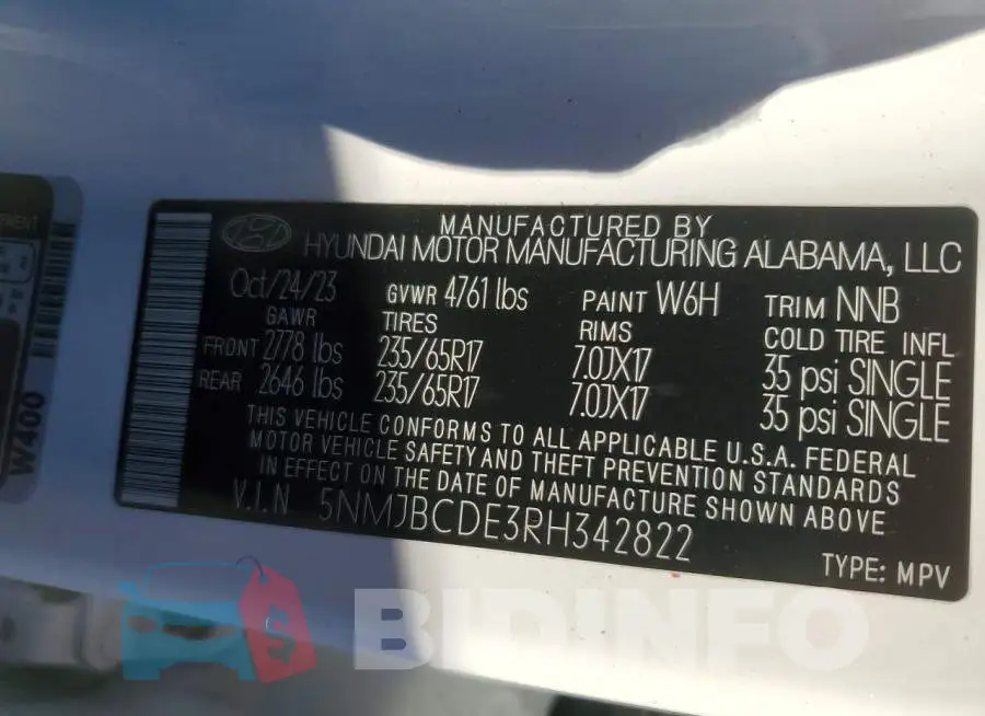 5NMJBCDE3RH342822 Photo# 13