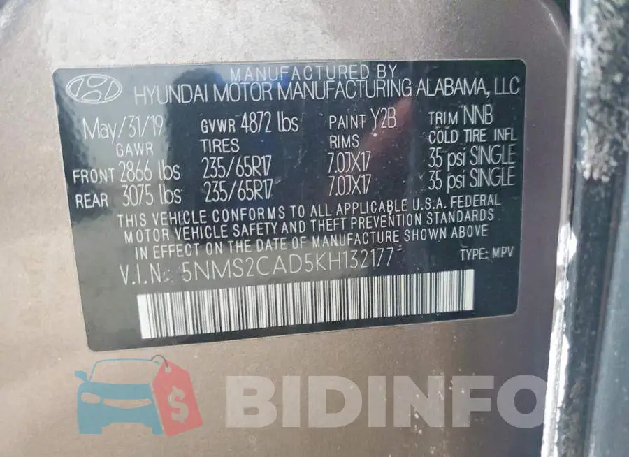 5NMS2CAD5KH132177 Photo# 13