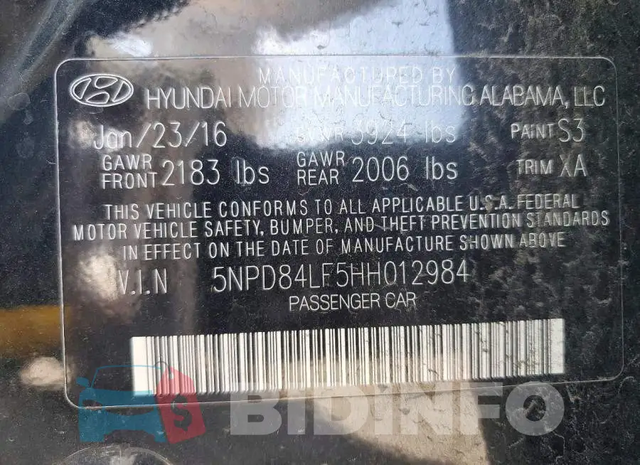 5NPD84LF5HH012984 Photo# 13