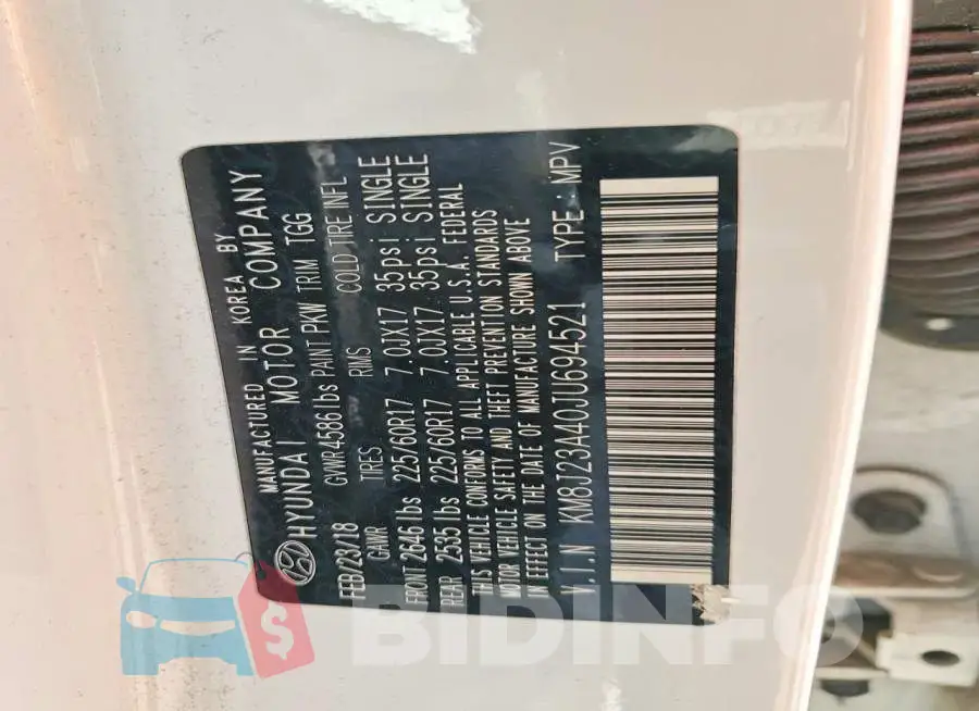 KM8J23A40JU694521 Photo# 13