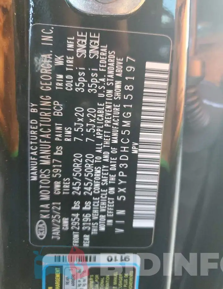 5XYP3DHC5MG158197 Photo# 14