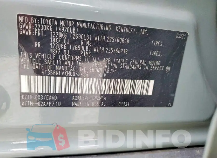 4T3B6RFVXMU053434 Photo# 13