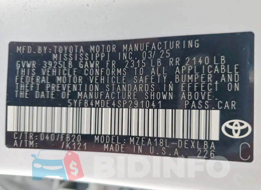 5YFB4MDE4SP291041 Photo# 13