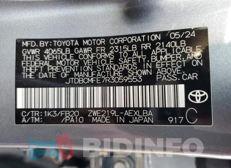 JTDBCMFE7R3059553 Photo# 12