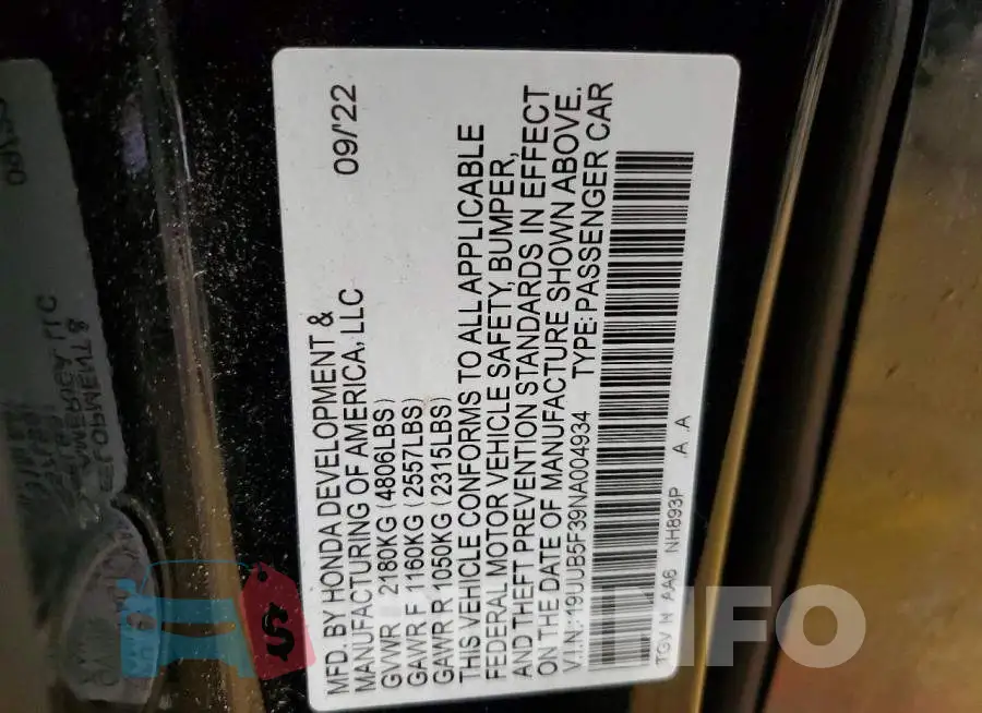 19UUB5F39NA004934 Photo# 12