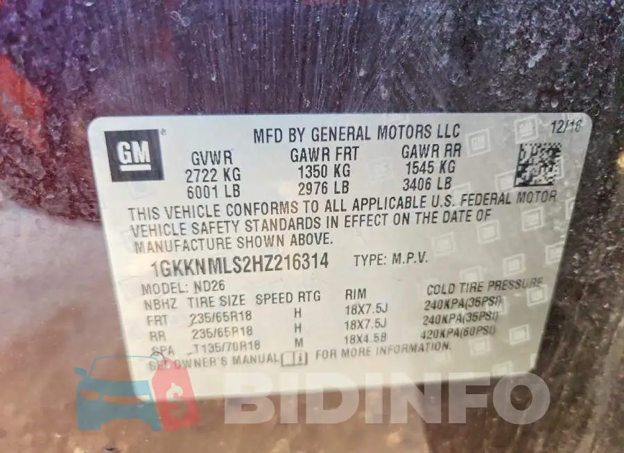 1GKKNMLS2HZ216314 Photo# 12
