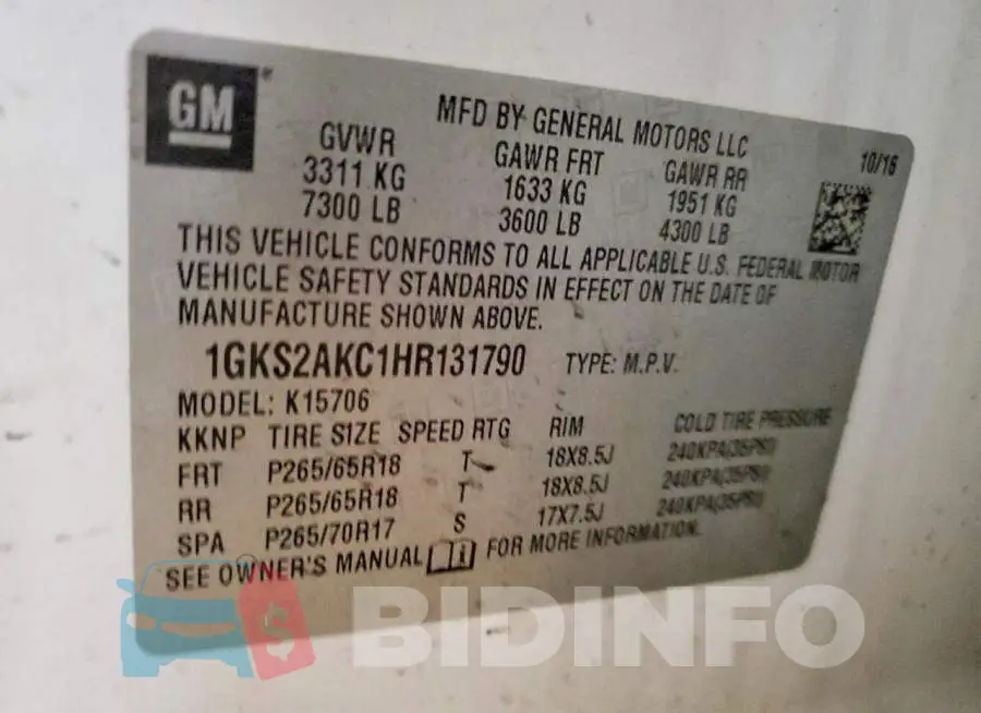 1GKS2AKC1HR131790 Photo# 13
