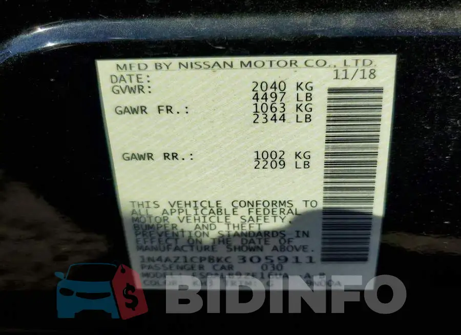 1N4AZ1CP8KC305911 Photo# 12