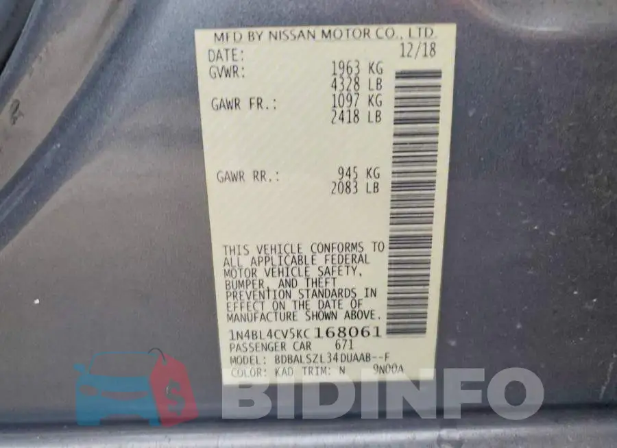 1N4BL4CV5KC168061 Photo# 12