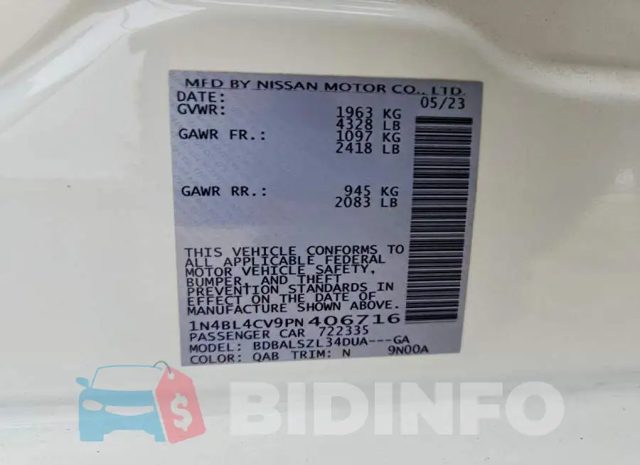 1N4BL4CV9PN406716 Photo# 12