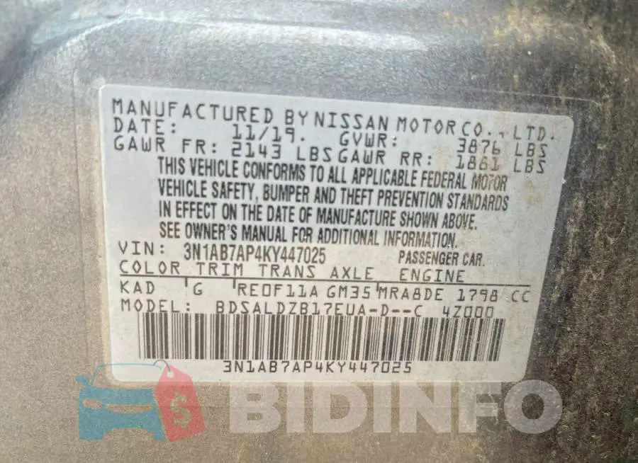3N1AB7AP4KY447025 Photo# 10