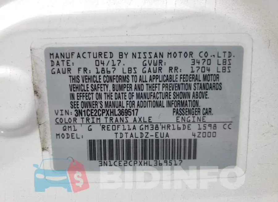 3N1CE2CPXHL369517 Photo# 12