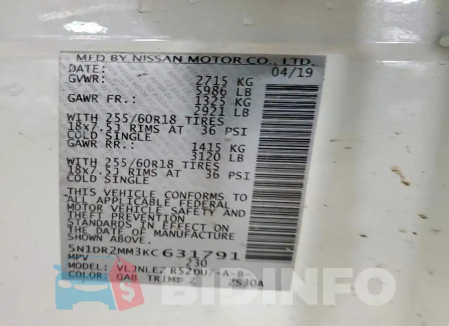 5N1DR2MM3KC631791 Photo# 13