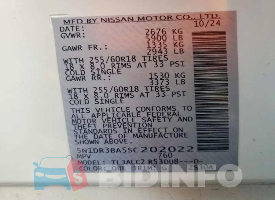 5N1DR3BA5SC202022 Photo# 13