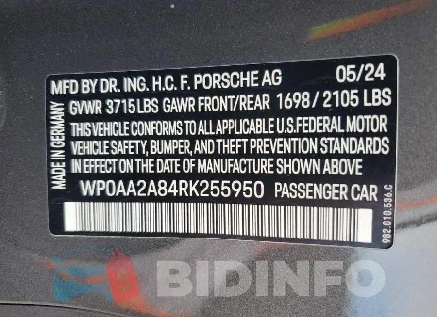 WP0AA2A84RK255950 Photo# 13