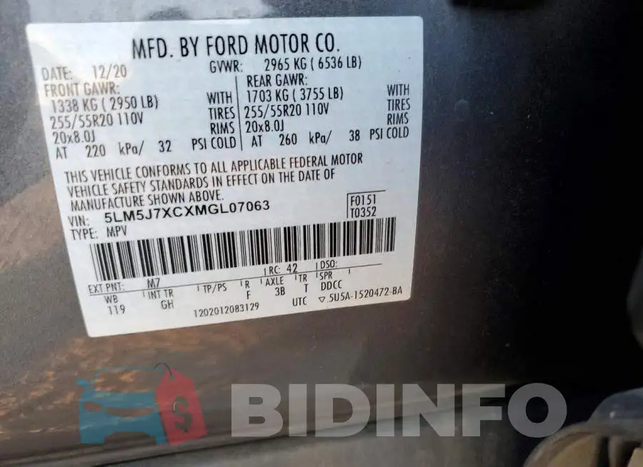 5LM5J7XCXMGL07063 Photo# 13