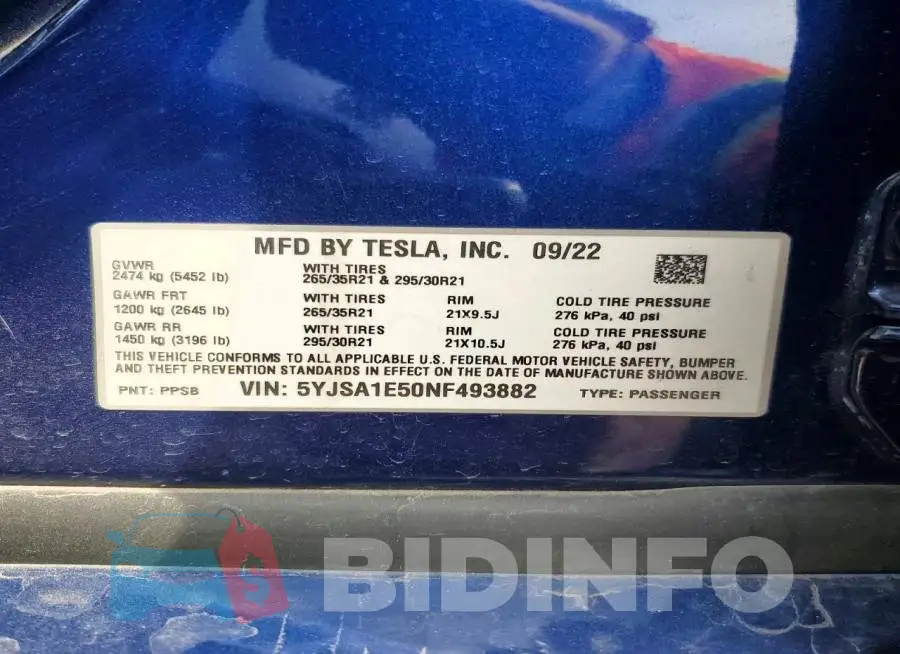 5YJSA1E50NF493882 Photo# 13