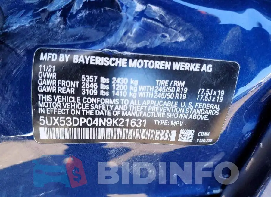 5UX53DP04N9K21631 Photo# 13
