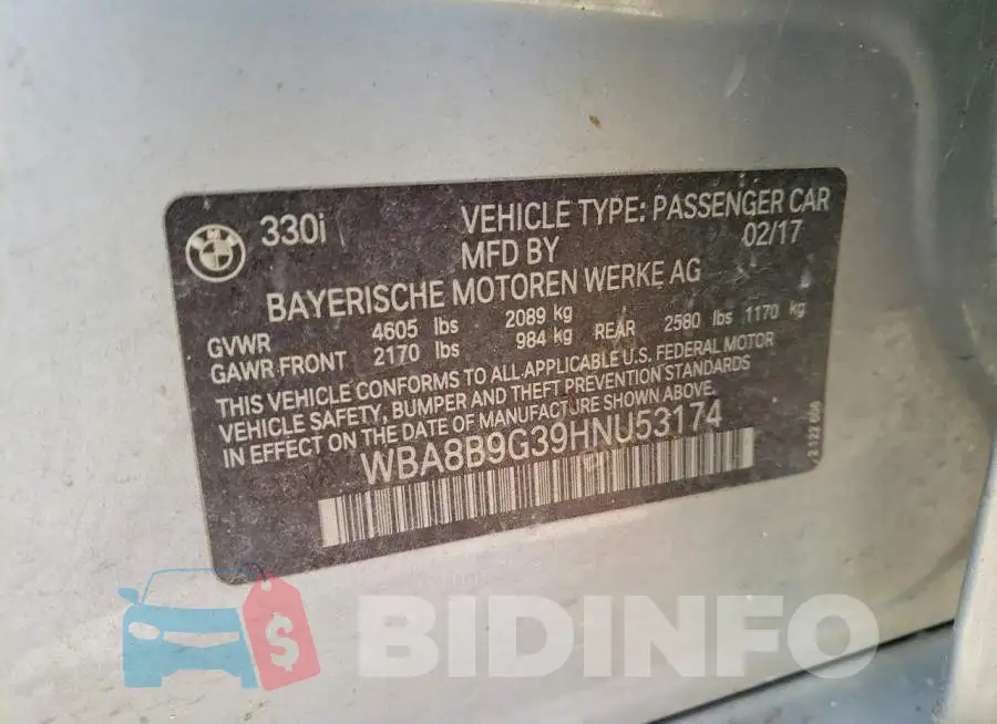 WBA8B9G39HNU53174 Photo# 13