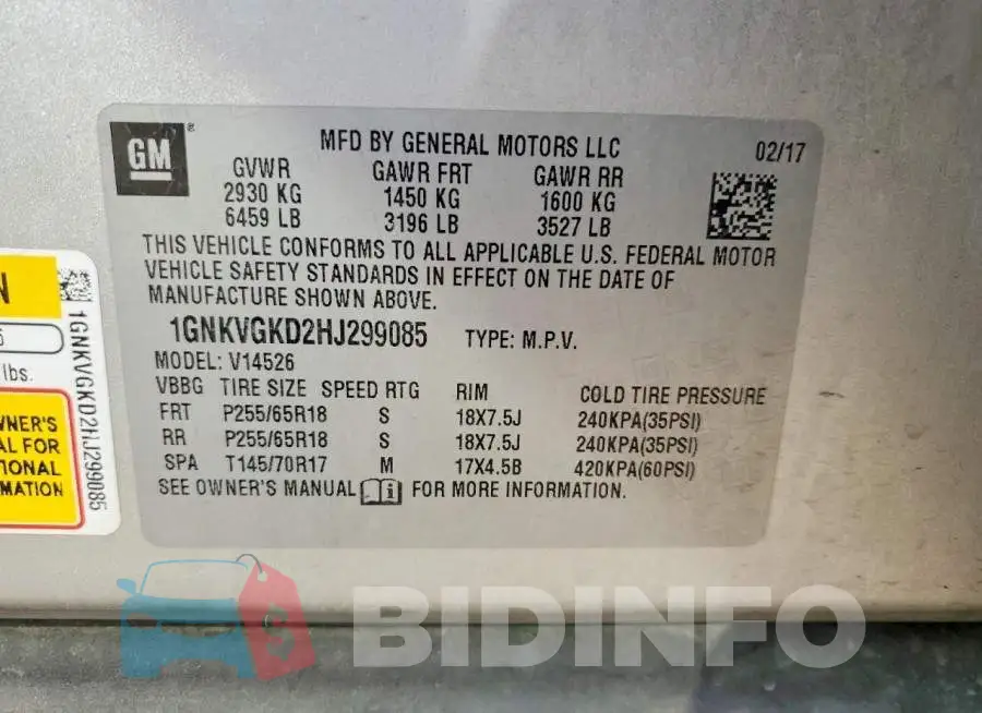 1GNKVGKD2HJ299085 Photo# 13