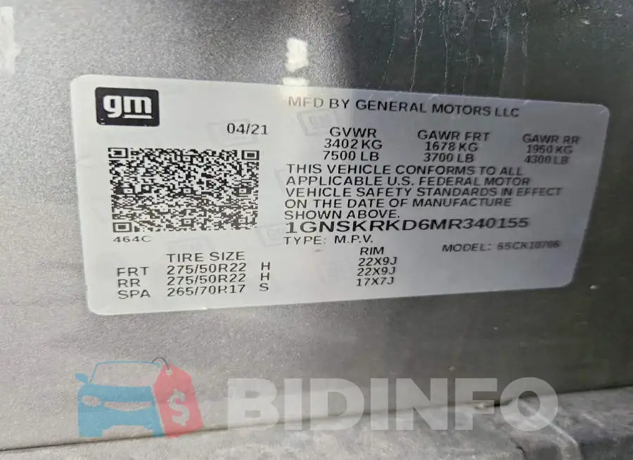 1GNSKRKD6MR340155 Photo# 13