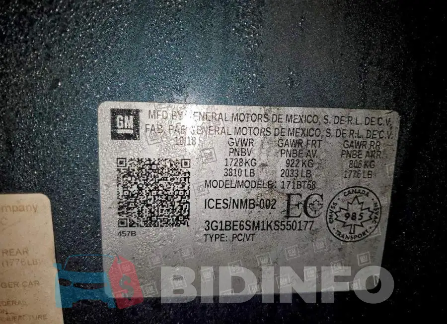3G1BE6SM1KS550177 Photo# 12