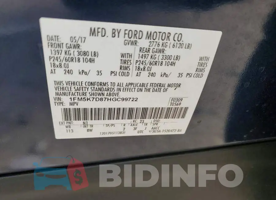 1FM5K7D87HGC99722 Photo# 13