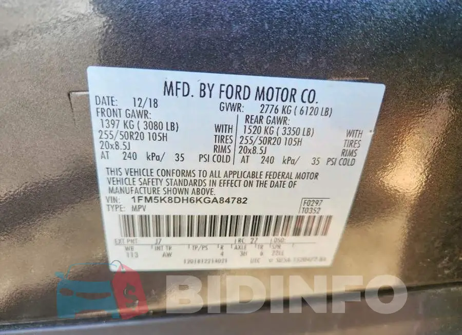 1FM5K8DH6KGA84782 Photo# 13