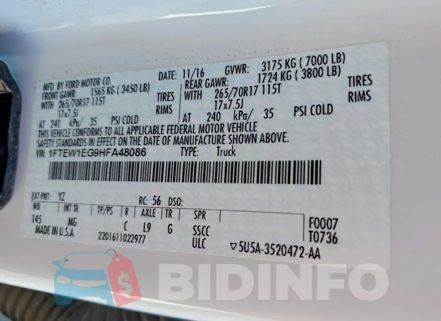 1FTEW1EG9HFA48086 Photo# 12
