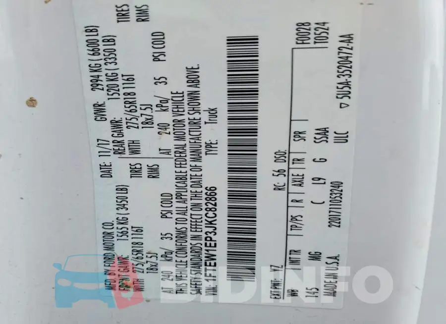 1FTEW1EP3JKC82866 Photo# 13