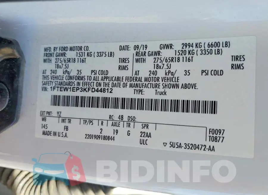 1FTEW1EP3KFD44812 Photo# 13