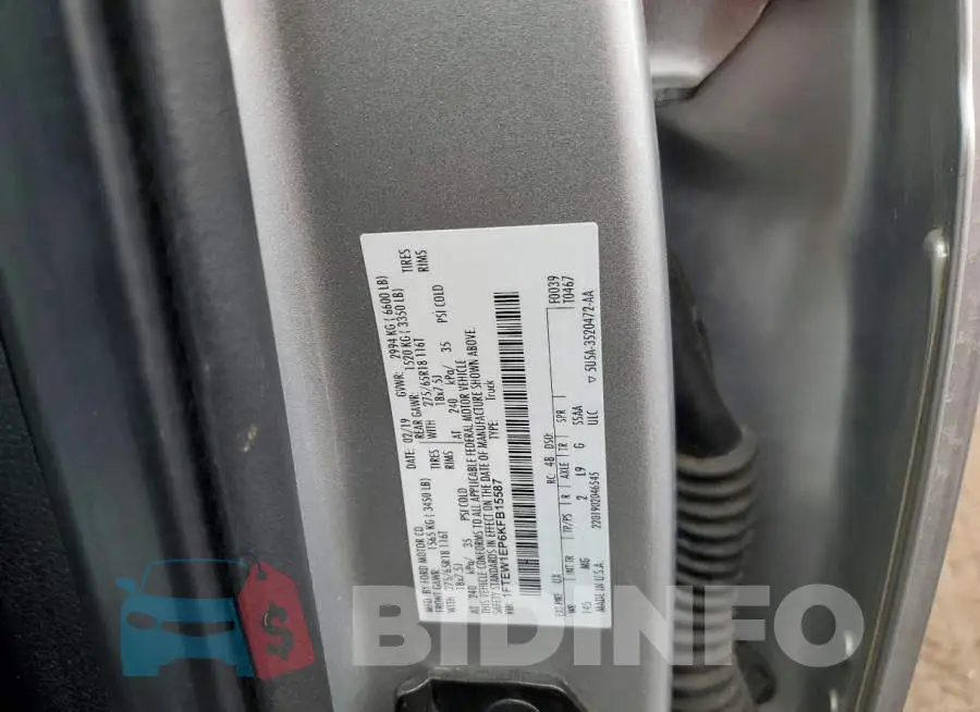 1FTEW1EP6KFB15587 Photo# 12