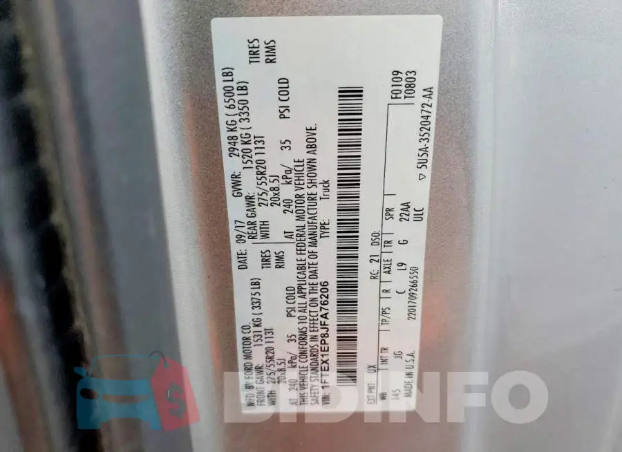 1FTEX1EP8JFA76206 Photo# 12