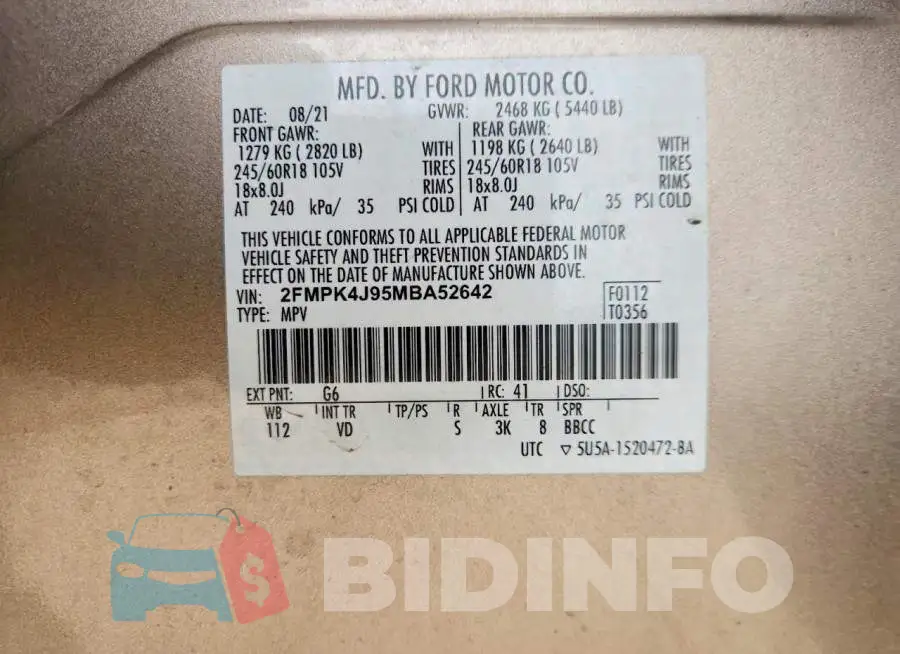 2FMPK4J95MBA52642 Photo# 14