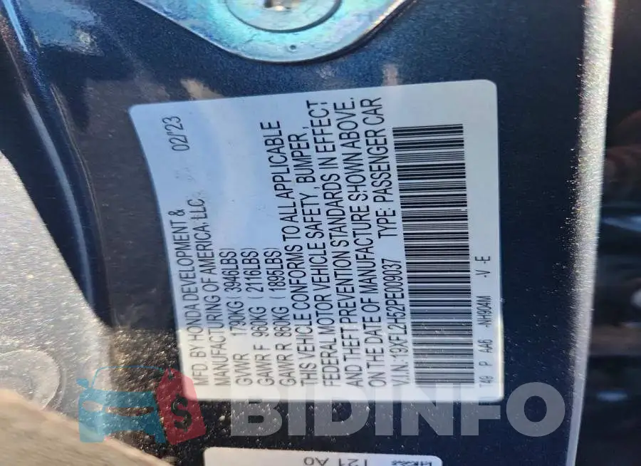 19XFL2H52PE009037 Photo# 12